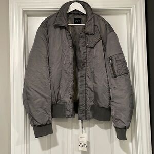 NEW Zara Gray Padded Bomber Jacket - Large